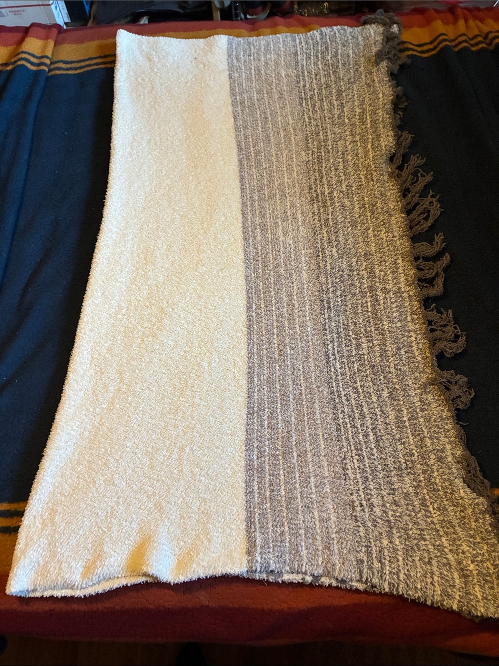 Barefoot Dreams Two-Tone Cream & Gray Throw Blanket